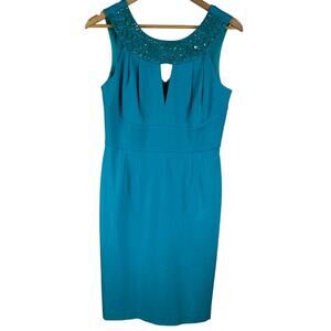 Trina Turk Turquoise Keyhole Beaded Dress *STAINS* No Size Tag Women's Used